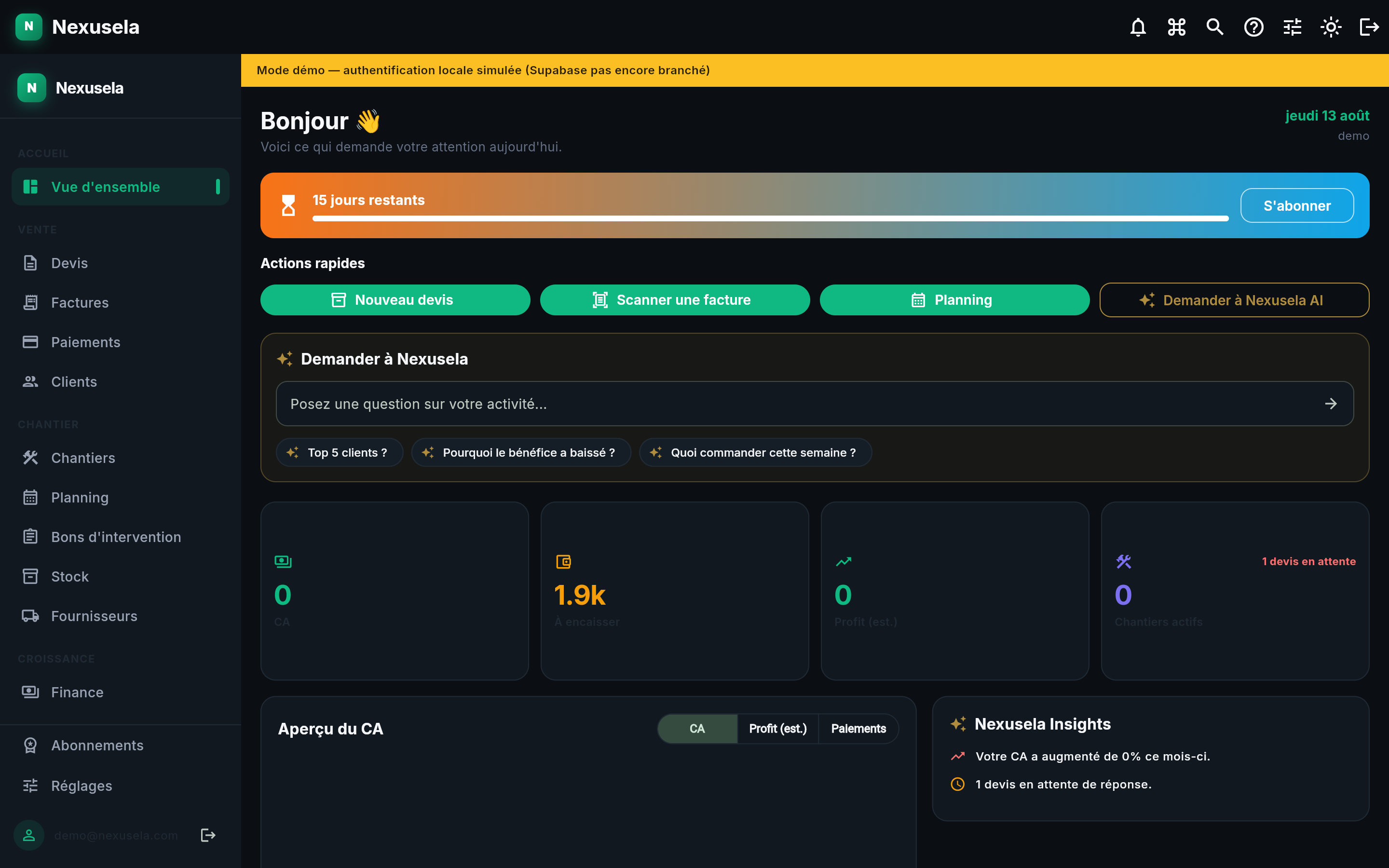 Nexusela dashboard